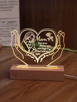 Gleevers - Heart Shape Acrylic Plaque with Wooden Stand LED Light