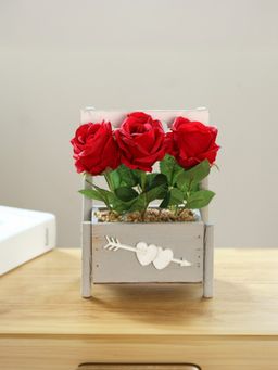 Gleevers - Artificial Plants with Pot- Headed Little Red Rose Flower