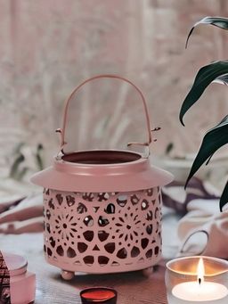 At Home by Nilkamal - Flora Cutwork Lantern cum Candle Holder|Pack of 1|14 cm x 19 cm|Onion & Gold