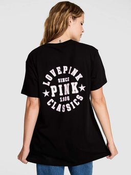 Victoria's Secret - Women Black Typography PINK T-shirt