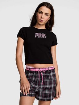 Victoria's Secret - Women Black Typography PINK Retro T-shirt