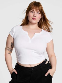 Victoria's Secret - Women White Textured PINK T-shirt