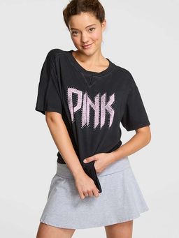 Victoria's Secret - Women Black Typography PINK Retro T-shirt