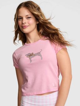 Victoria's Secret - Women Self Design PINK x LoveShackFancy Retro Cotton Tee