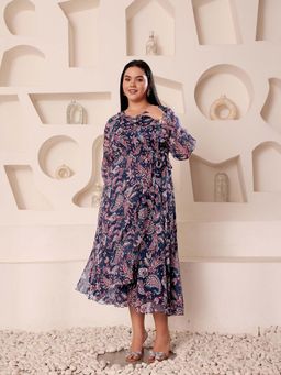 Miss Chase - Women Navy Blue Printed Dress