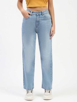 Madame - Light Blue Whiskered Straight Fit Jeans
