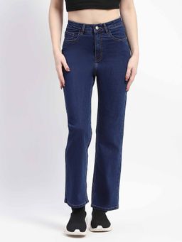 Madame - Straight Fit Dark Blue Cotton Jeans