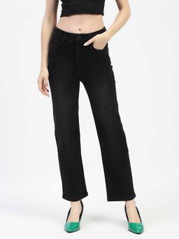 Madame - Mid Rise Black Straight Fit Jeans