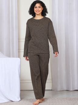 Kanvin - Women Winter Printed Charcoal Top with Pajama (Set of 2)