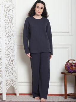 Kanvin - Women Winter Textured Blue Top with Pajama (Set of 2)