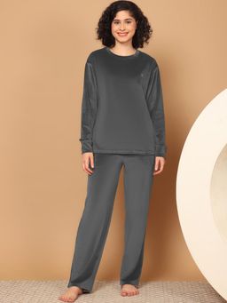 Kanvin - Women Winter Solid Charcoal Top with Pajama (Set of 2)
