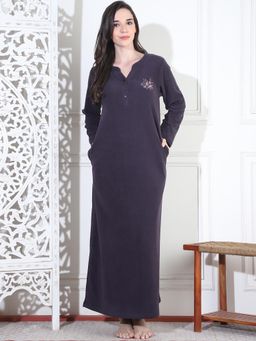 Kanvin - Women Winter Solid Grey Night Dress