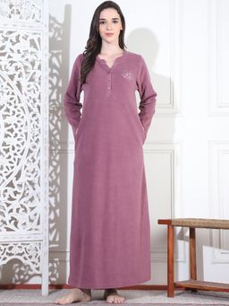 Kanvin - Women Winter Solid Pink Night Dress