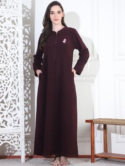 Kanvin - Women Winter Solid Brown Night Dress