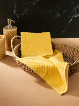 Fabindia - Yellow Cotton Woven Face Towel (Pack of 2)