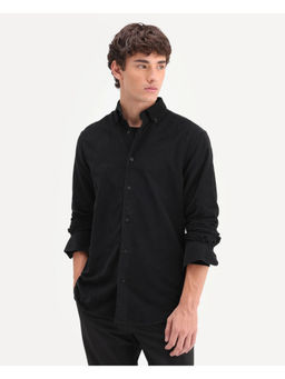 Rare Rabbit - Black Cotton Full Sleeves Regular Fit Mandarin Neck Solid Shirt