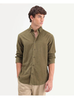 Rare Rabbit - Green Cotton Full Sleeves Regular Fit Mandarin Neck Solid Shirt