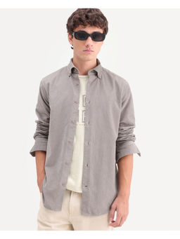 Rare Rabbit - Grey Cotton Full Sleeves Regular Fit Mandarin Neck Solid Shirt
