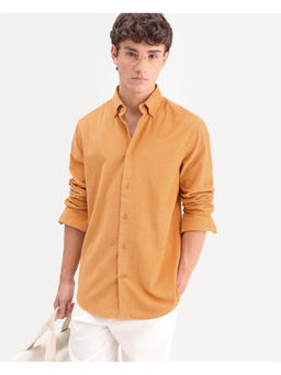 Rare Rabbit - Orange Cotton Full Sleeves Regular Fit Mandarin Neck Solid Shirt