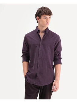 Rare Rabbit - Purple Cotton Full Sleeves Regular Fit Mandarin Neck Solid Shirt