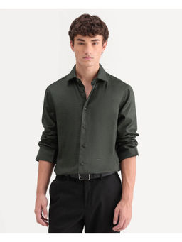 Rare Rabbit - Green Polyester Full Sleeves Regular Fit Collar Neck Abstract Shirt