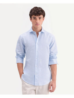 Rare Rabbit - Blue Polycotton Full Sleeves Regular Fit Collar Neck Textured Shirt