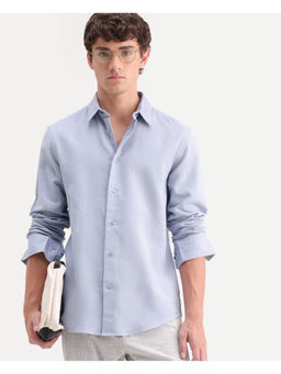 Rare Rabbit - Blue Cotton Full Sleeves Regular Fit Collar Neck Solid Shirt