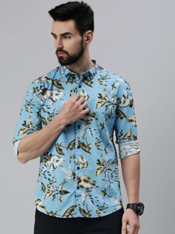 SHOWOFF - Men Casual Slim Collar Blue Printed Shirt