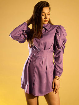 KASSUALLY - Women Polyester Embellished Purple Mini Dress