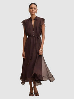 Forever New - Women Brown Solid/Plain Polyester Dress with Belt