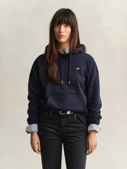 GANT - Women Navy Blue Solid/Plain Cotton Hoodie