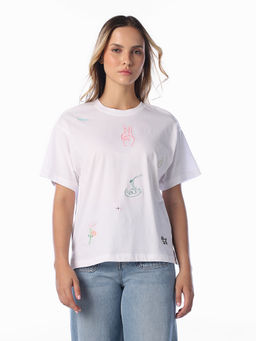 ONLY - Women White Embroidered Cotton T-Shirt