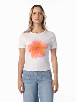ONLY - Women White Floral Cotton T-Shirt