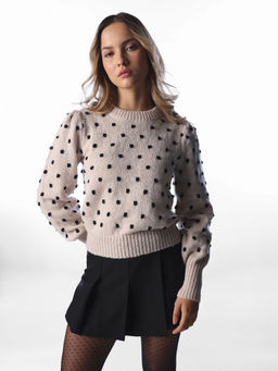 ONLY - Women Beige Polka Dots Polyester Blend Sweater