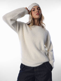 ONLY - Women White Solid/Plain Nylon Blended Sweater