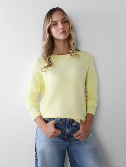 ONLY - Women Yellow Textured Polyester Blend Sweater