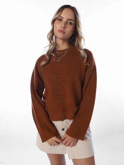 ONLY - Women Brown Textured Acrylic Blend Sweater