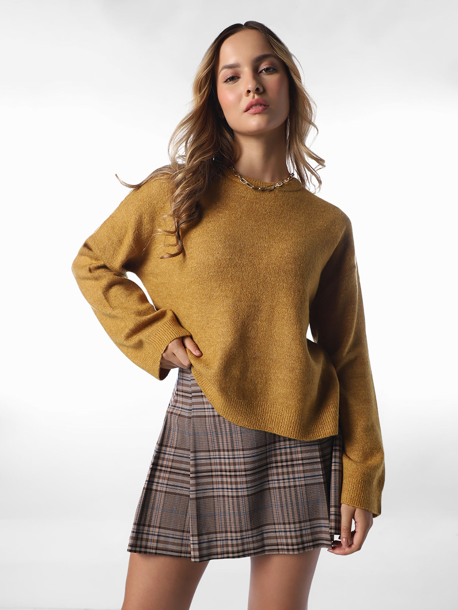 only Women Mustard Textured Acrylic Blend Sweater-picture-37
