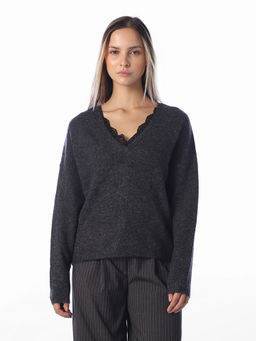 ONLY - Women Grey Self Design Acrylic Blend Sweater