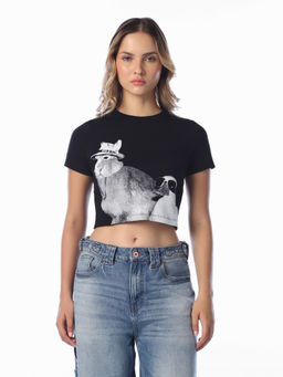 ONLY - Women Black Graphic Cotton T-Shirt
