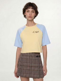 ONLY - Women Yellow Colorblock Cotton T-Shirt