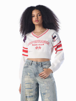 ONLY - Women White Typography Cotton Sweater