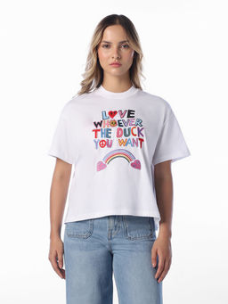 ONLY - Women White Typography Cotton T-Shirt