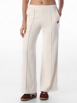 ONLY - Women Off White Solid/Plain Cotton Blend Trouser