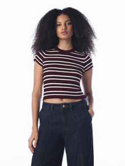 ONLY - Women Multi-Color Stripes Cotton T-Shirt