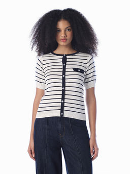 ONLY - Women White Stripes Cotton Cardigan