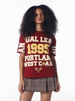 ONLY - Women Red Typography Cotton T-Shirt