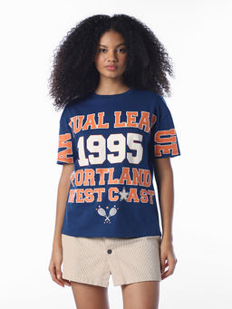 ONLY - Women Blue Typography Cotton T-Shirt