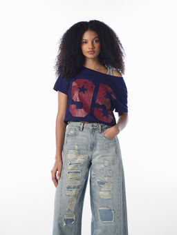 ONLY - Women Blue Typography Cotton T-Shirt
