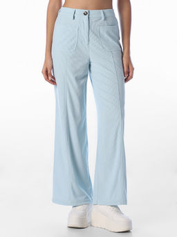 ONLY - Women Blue Stripes Polyester Trouser